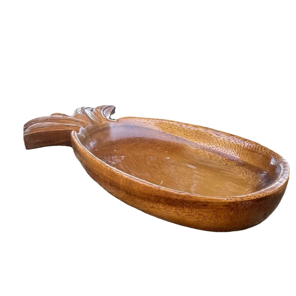 Vtg Hawaii Pineapple‎ Shaped Monkey Pod Wood Carved Nut Bowl / Candy Dish - Picture 2 of 4